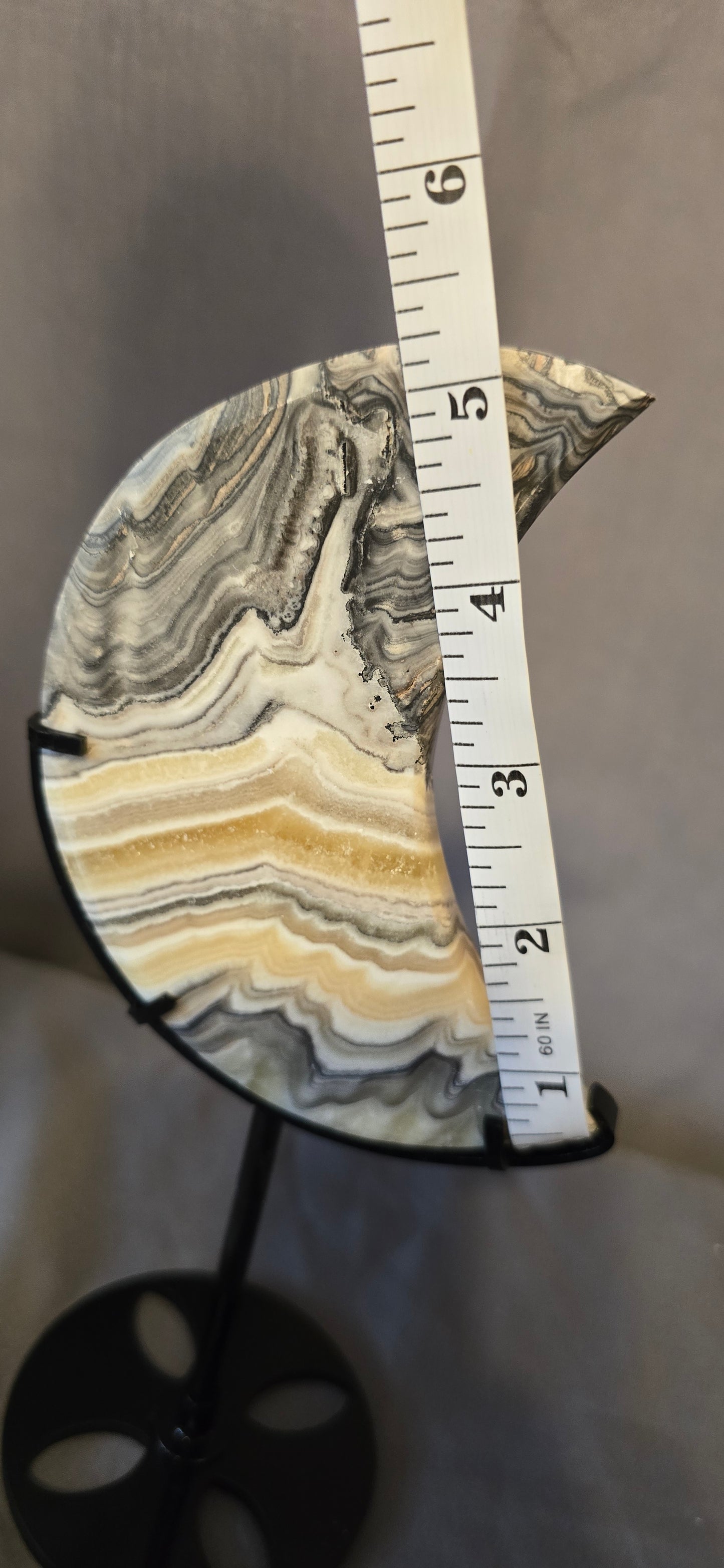 Zebra Calcite Moon w/stand