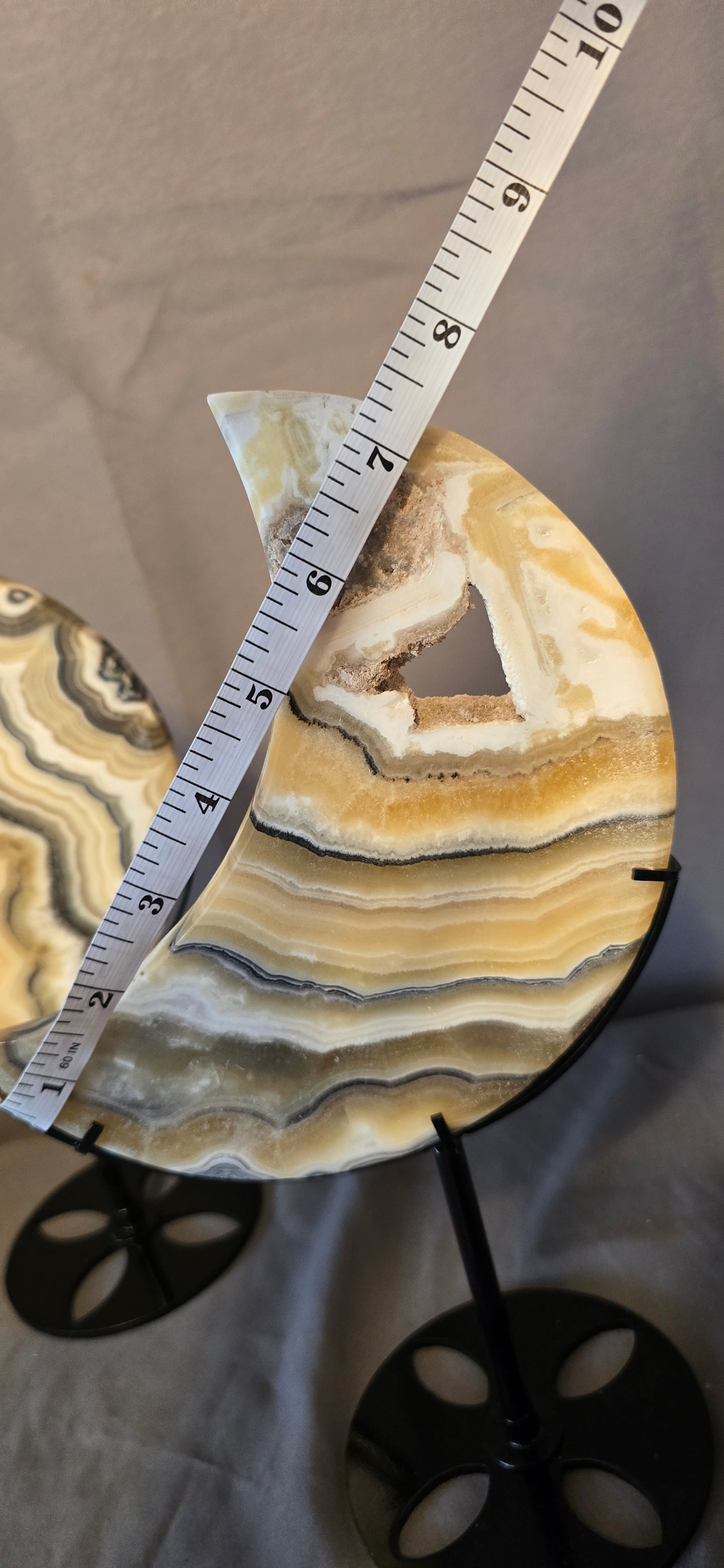 Zebra Calcite Moon w/stand