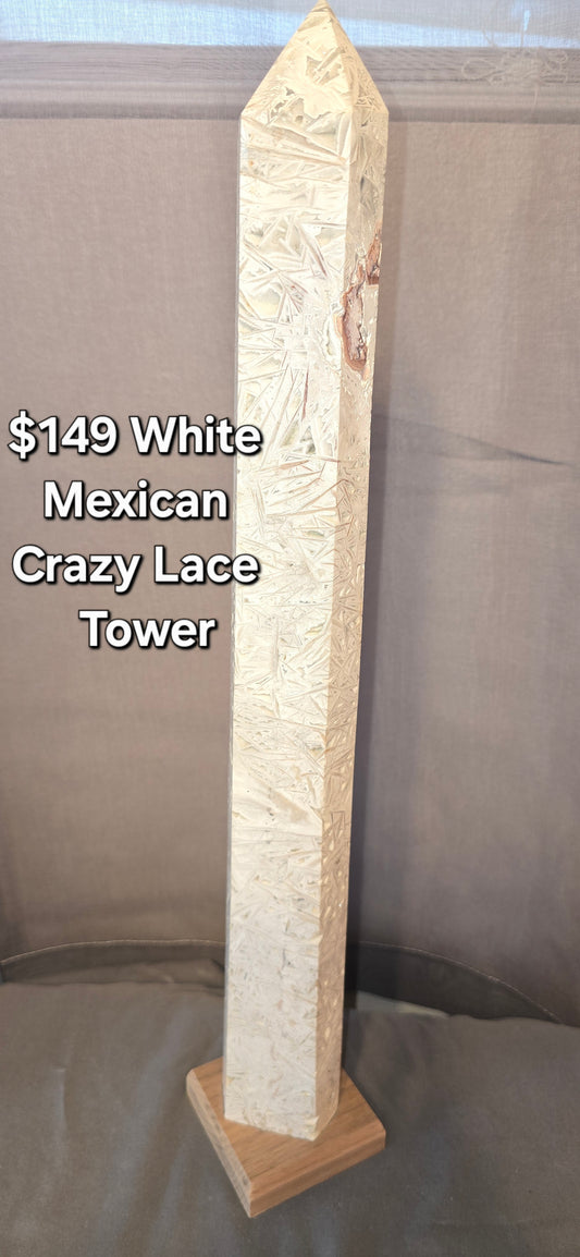 White Mexican Crazy Lace Giant Tower & Custom Stand