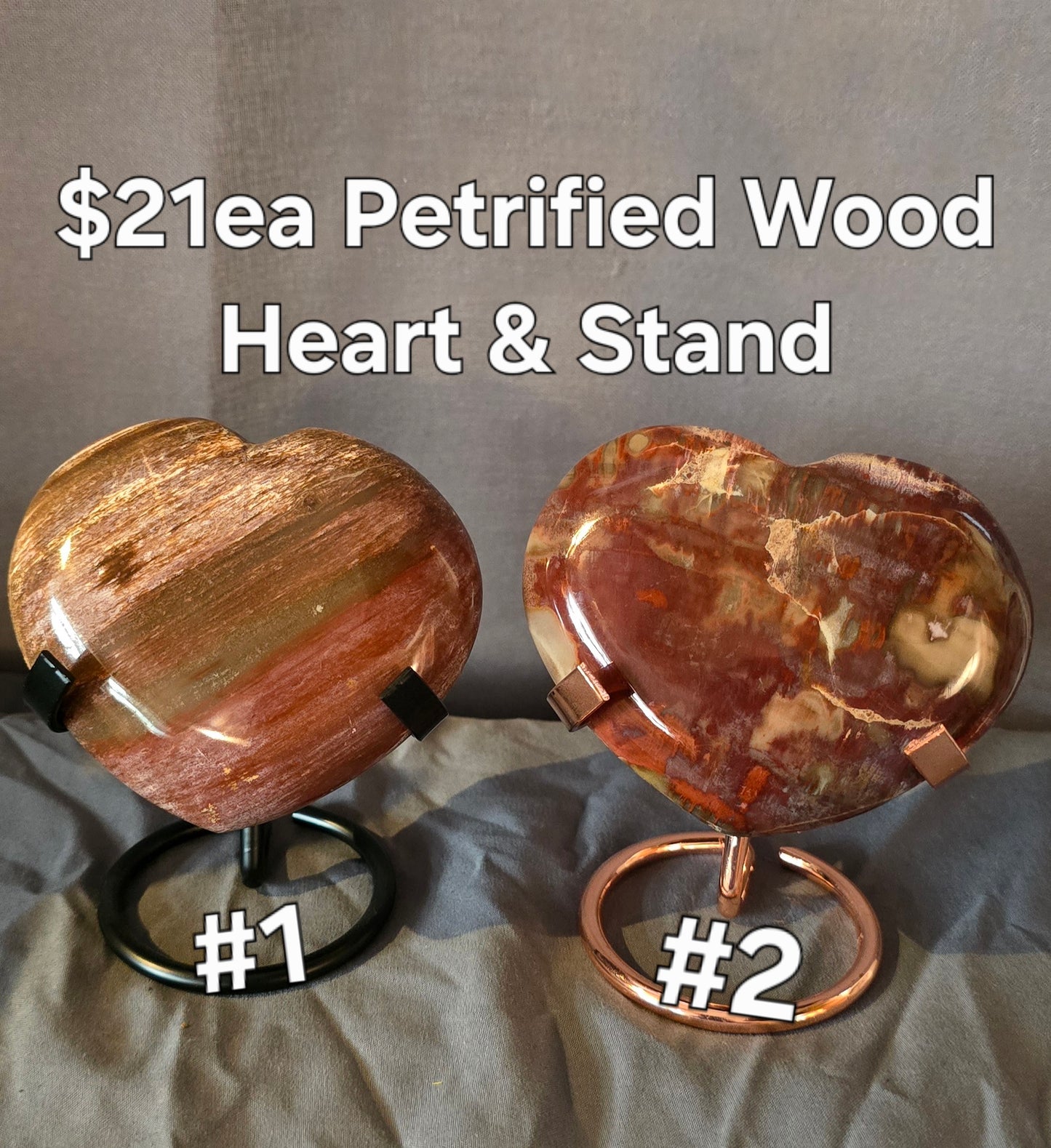 S0352 Petrified Wood Heart & Stand