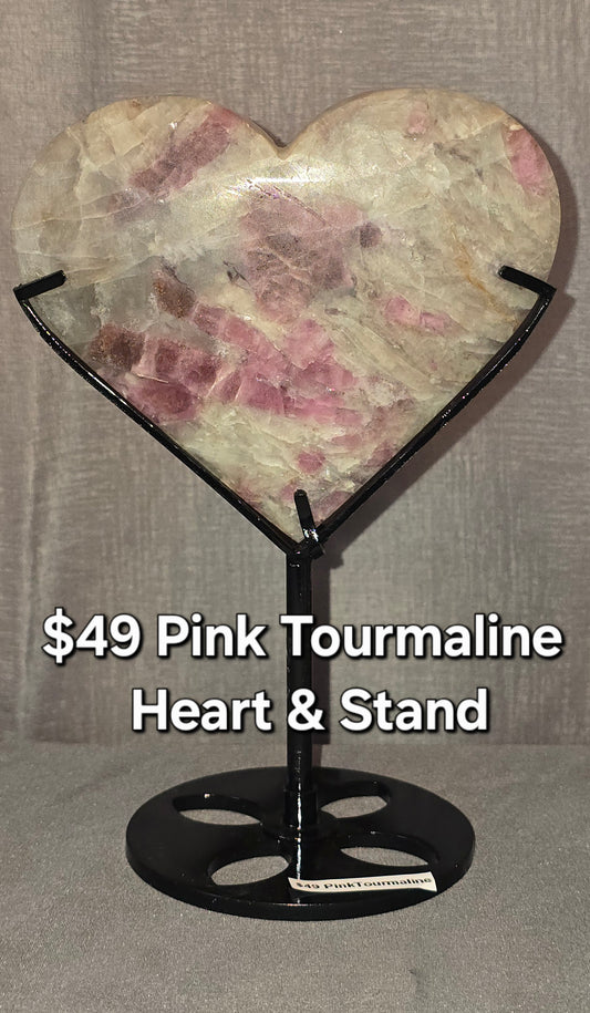 Pink Tourmaline Heart & Stand