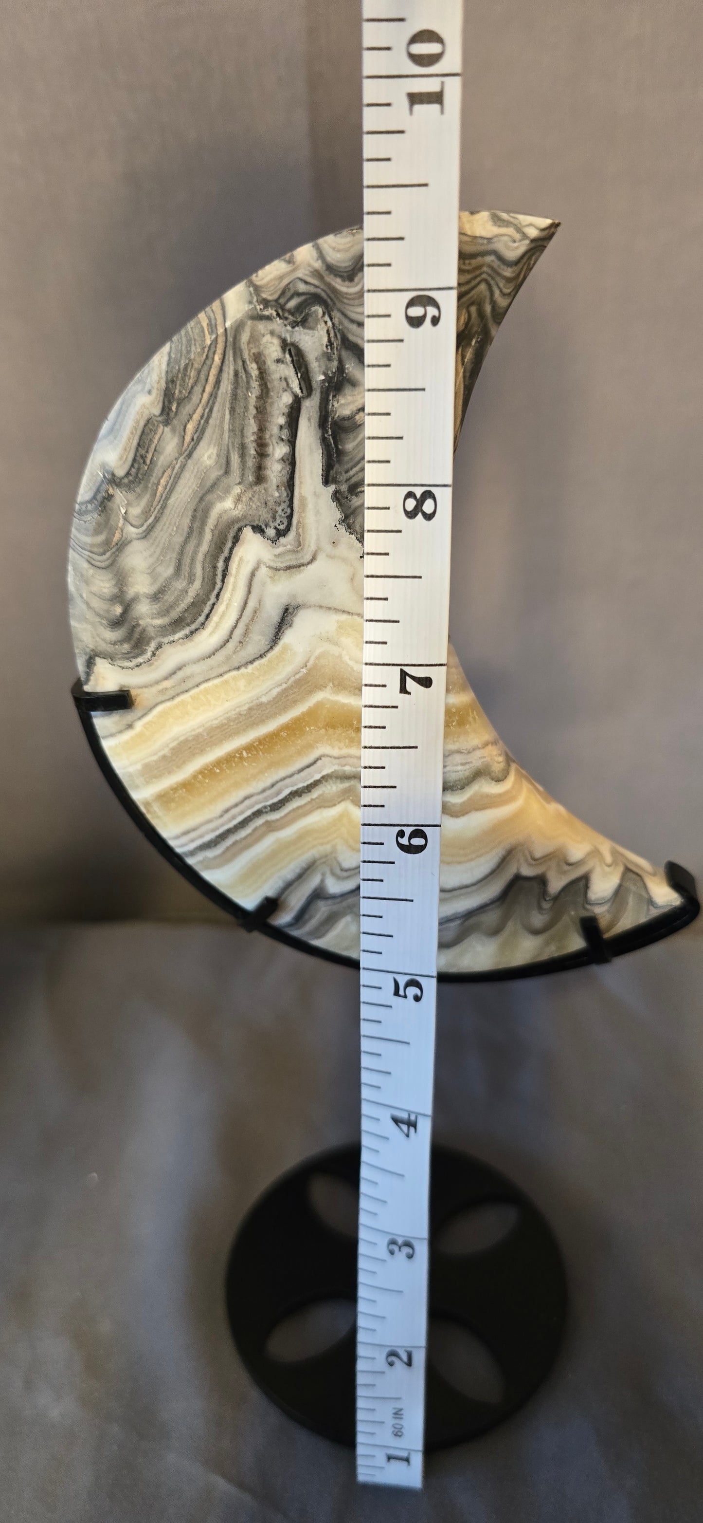 Zebra Calcite Moon w/stand