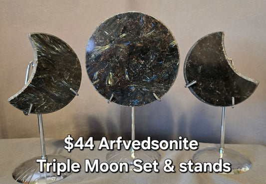 Arfvedsonite Triple Moon Set