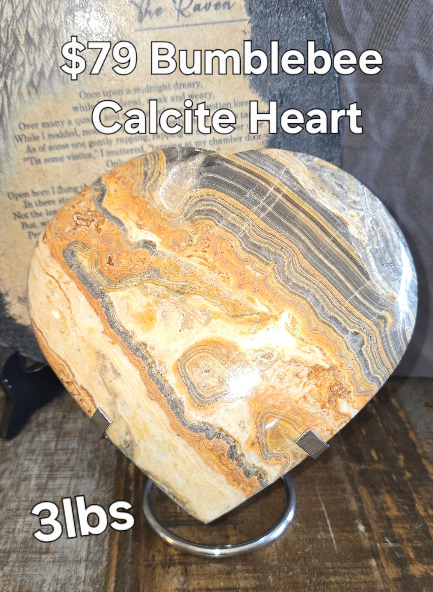 S0708 Bumblebee Calcite Heart