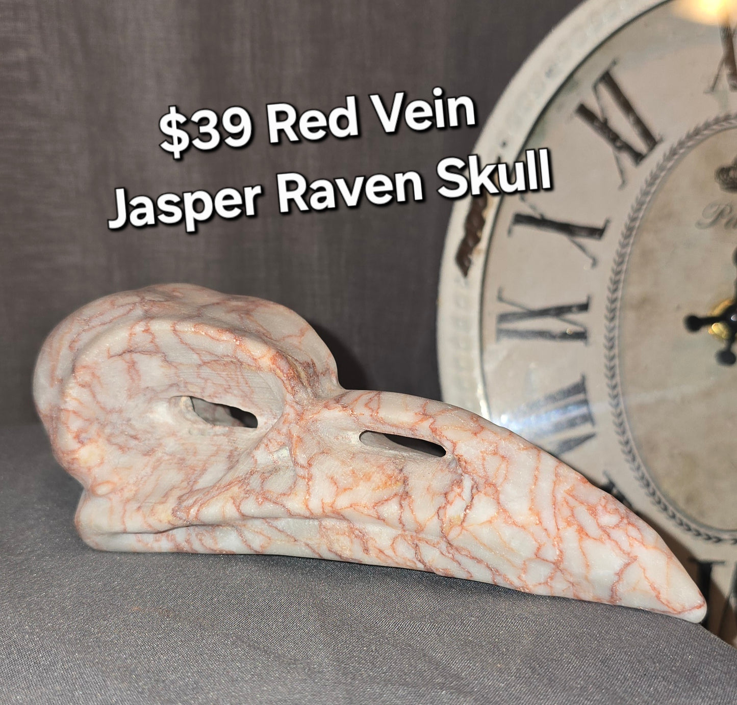 Red Vein Jasper Raven Skull