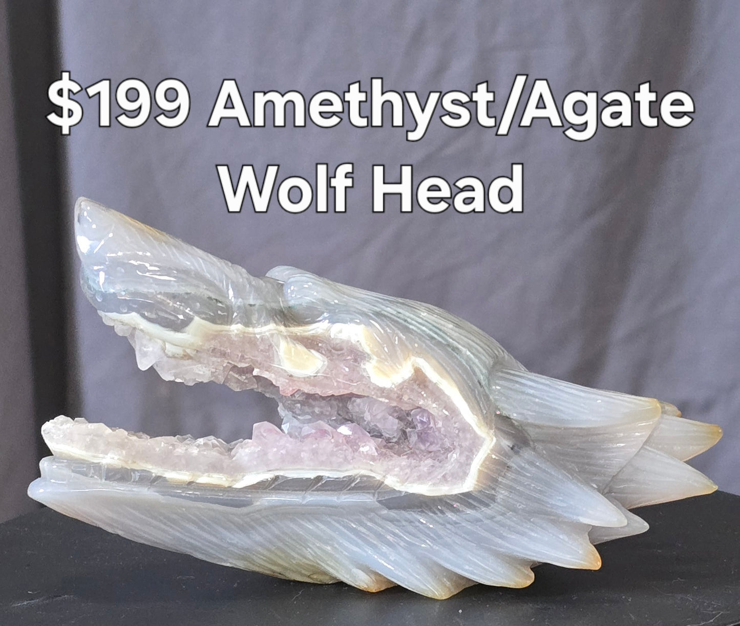 S0389 Amethyst & Agate Wolf Head