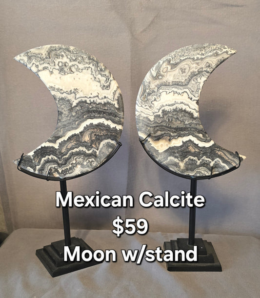 Zebra Calcite Moon w/stand