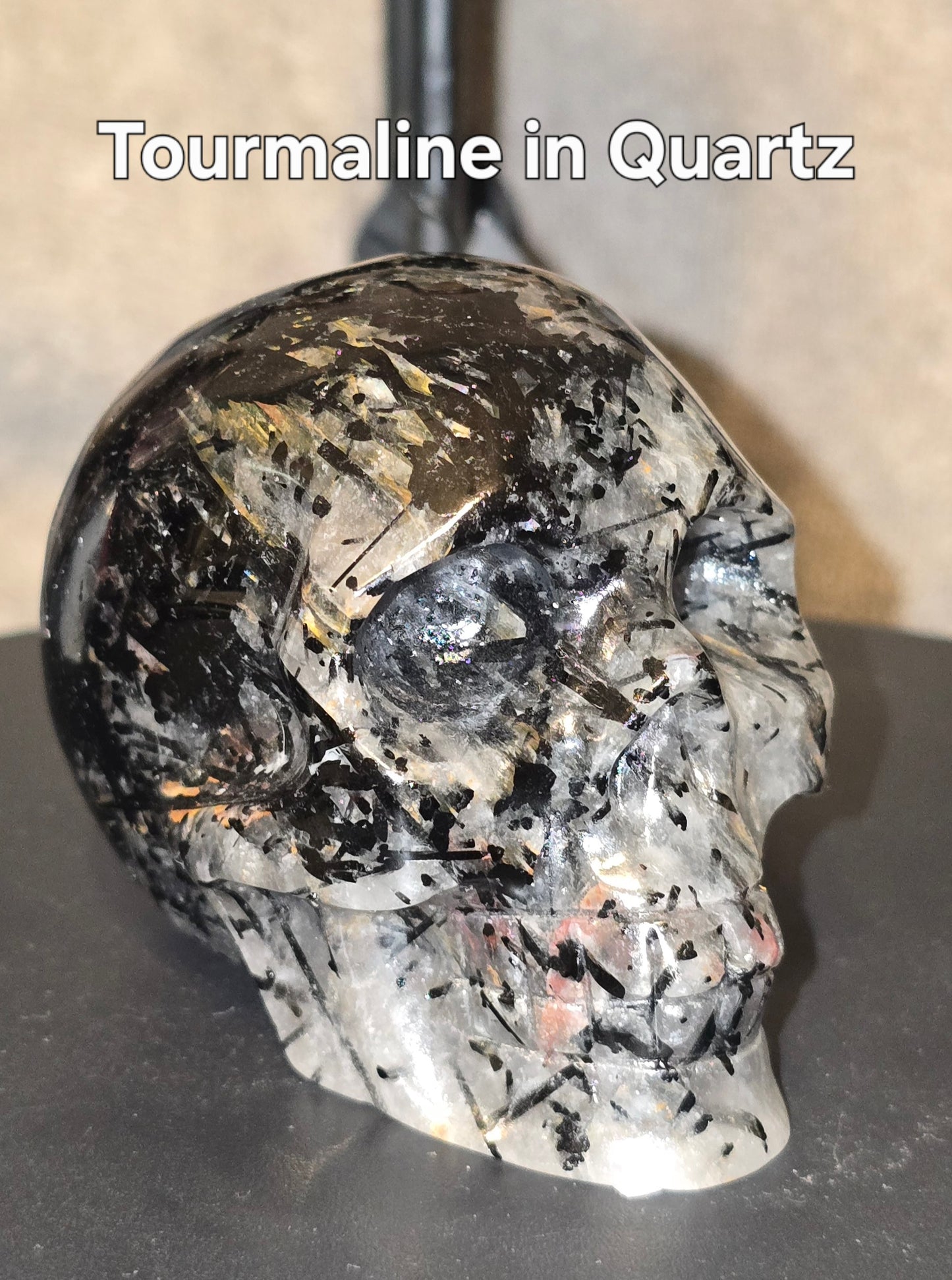 S0066 Tourmaline in Quartz Skull