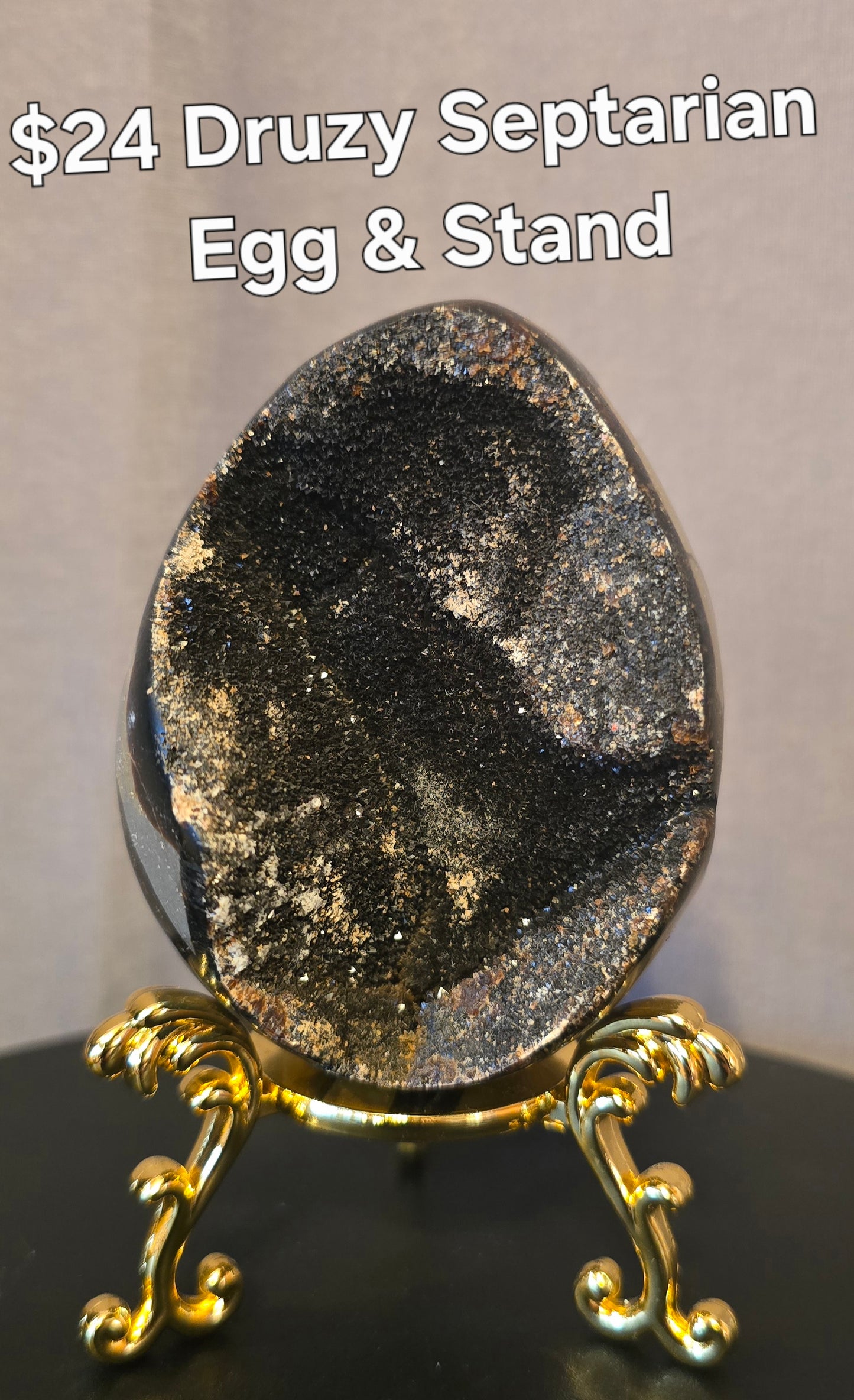 S0383 Druzy Septarian Egg & Stand