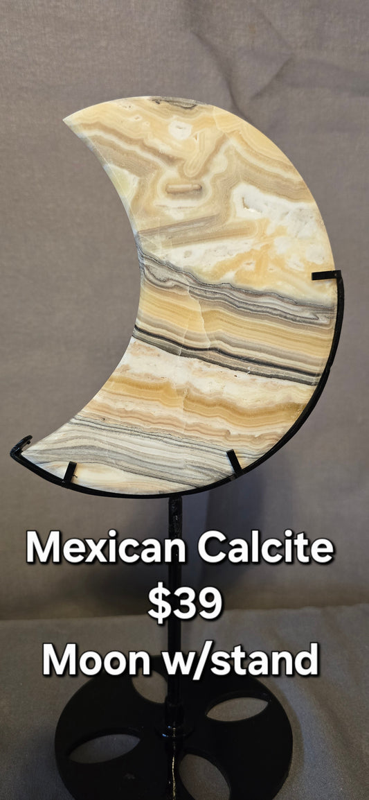 Zebra Calcite Moon w/stand