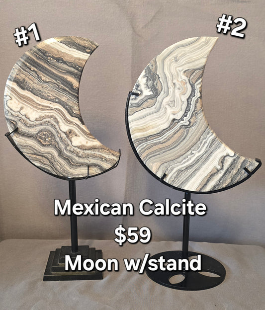 Zebra Calcite Moon & stand