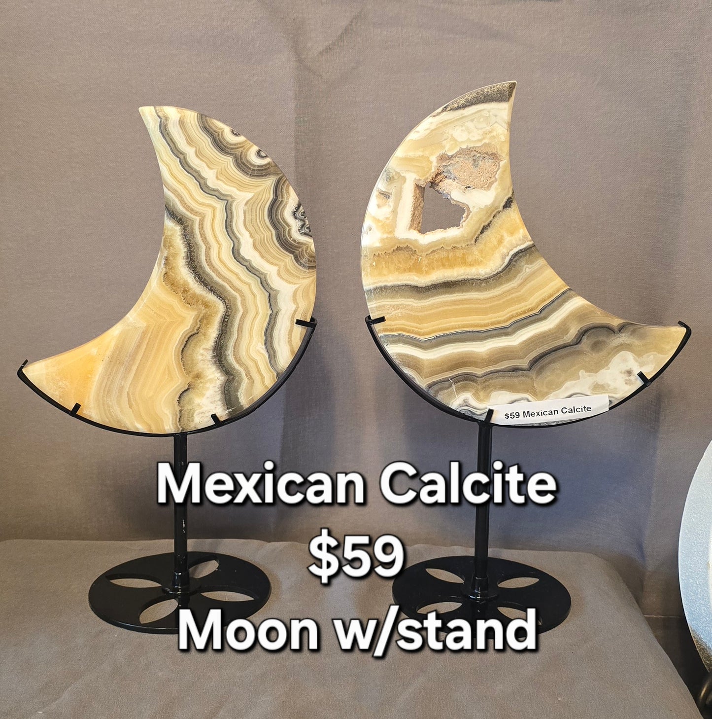 Zebra Calcite Moon w/stand