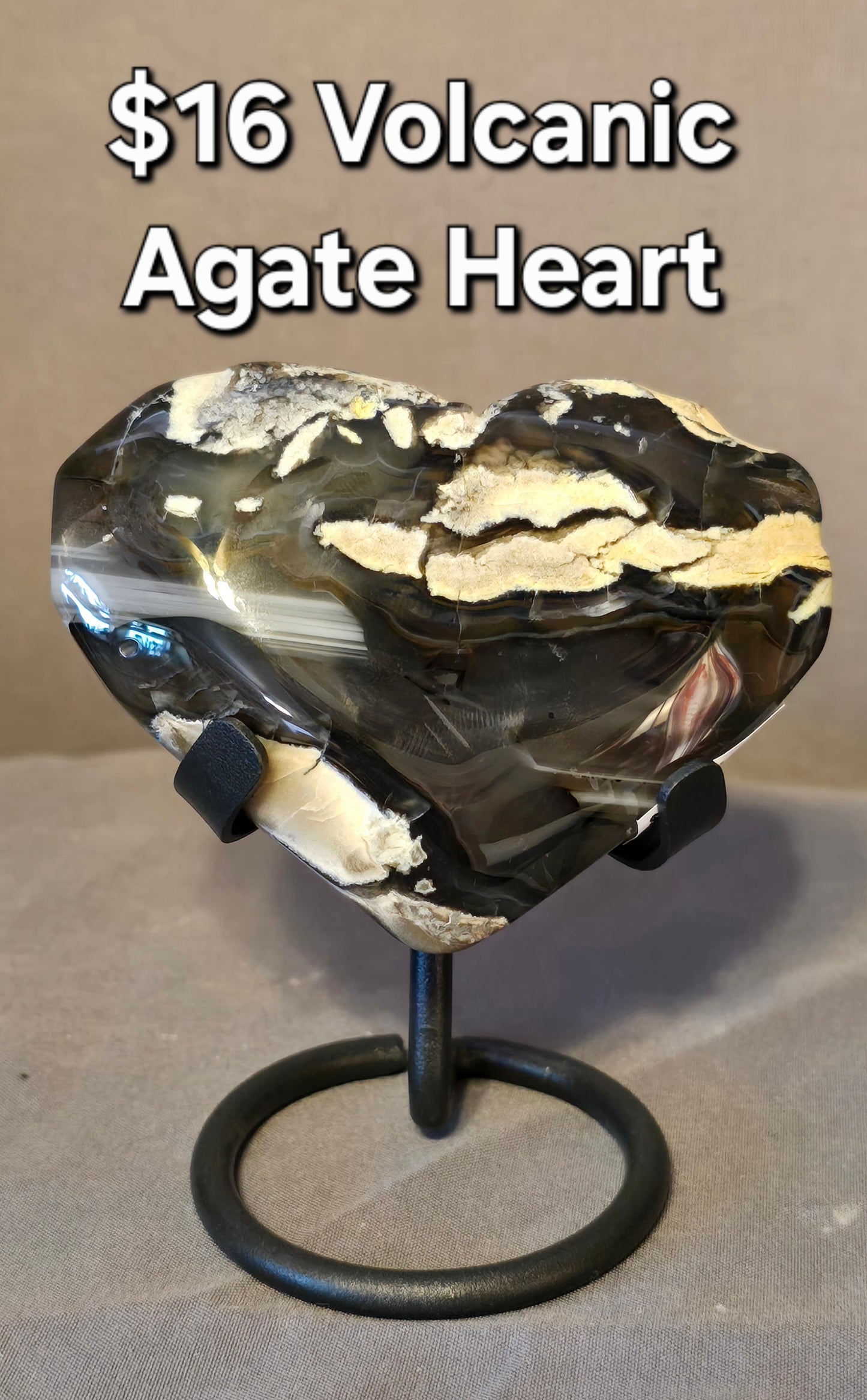 Volcanic Agate Heart & Stand