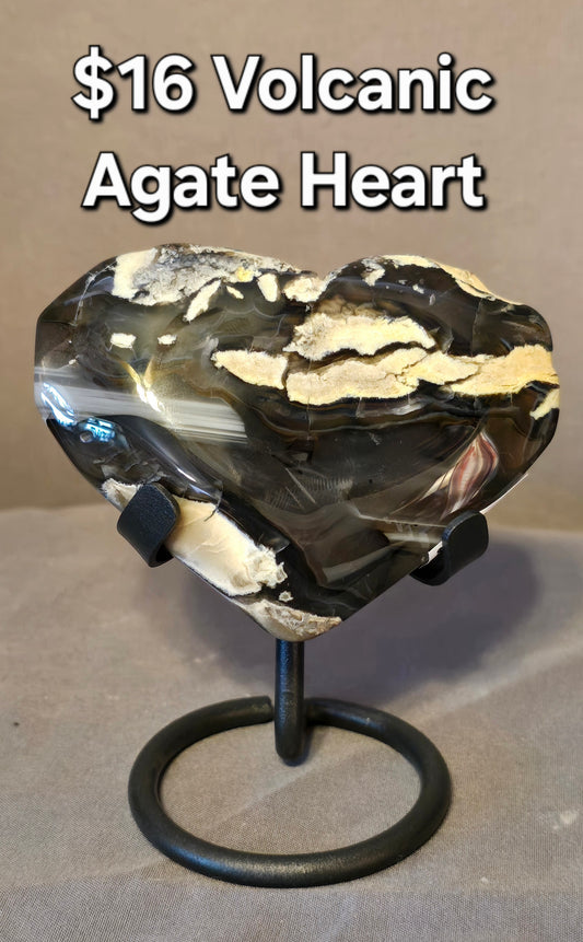 Volcanic Agate Heart & Stand
