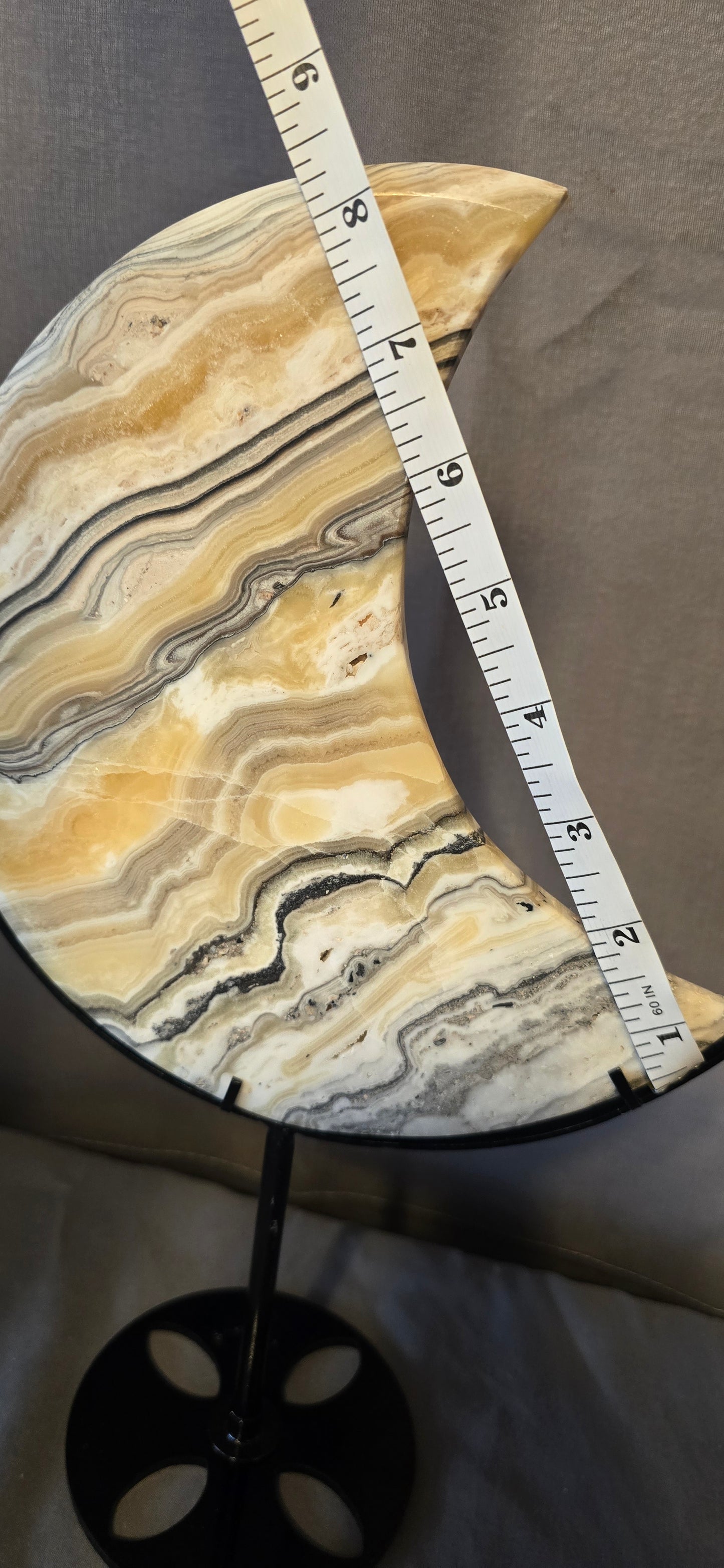 Zebra Calcite Moon w/stand