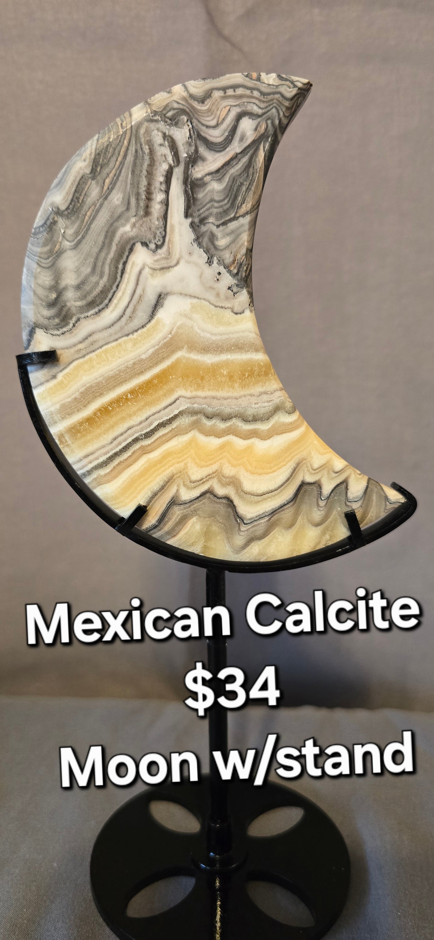 Zebra Calcite Moon w/stand