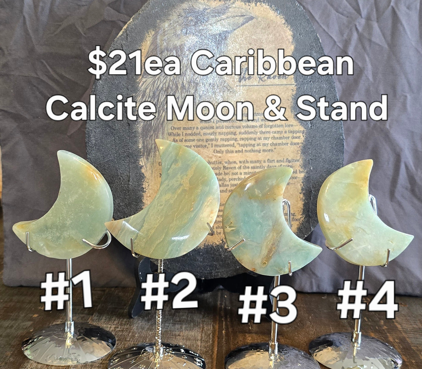 S0120 Caribbean Calcite Moon & Stand