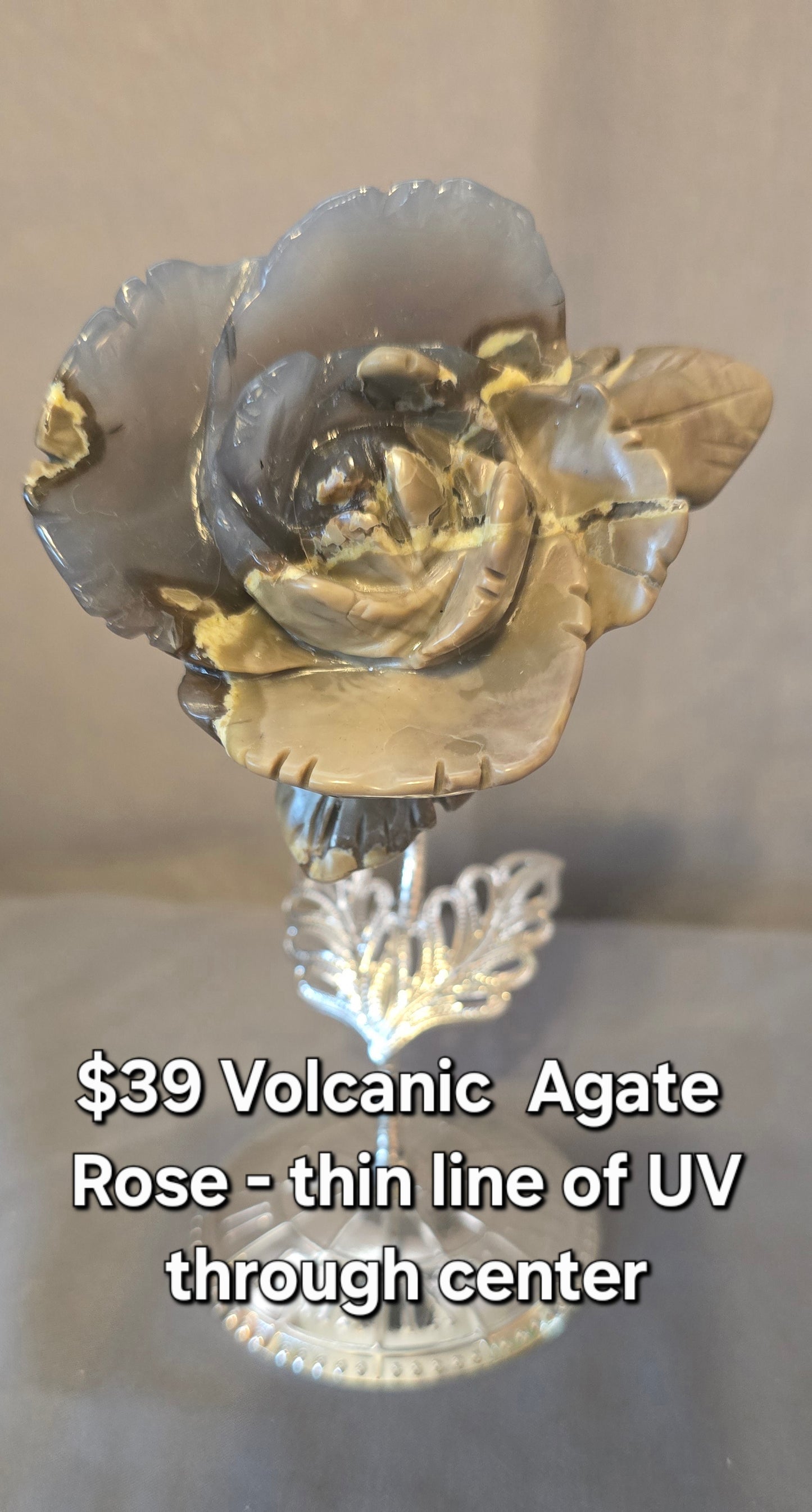 Volcanic Agate Rose & Stand