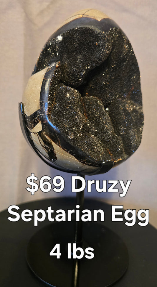 S0382 Druzy Septarian Egg & Stand