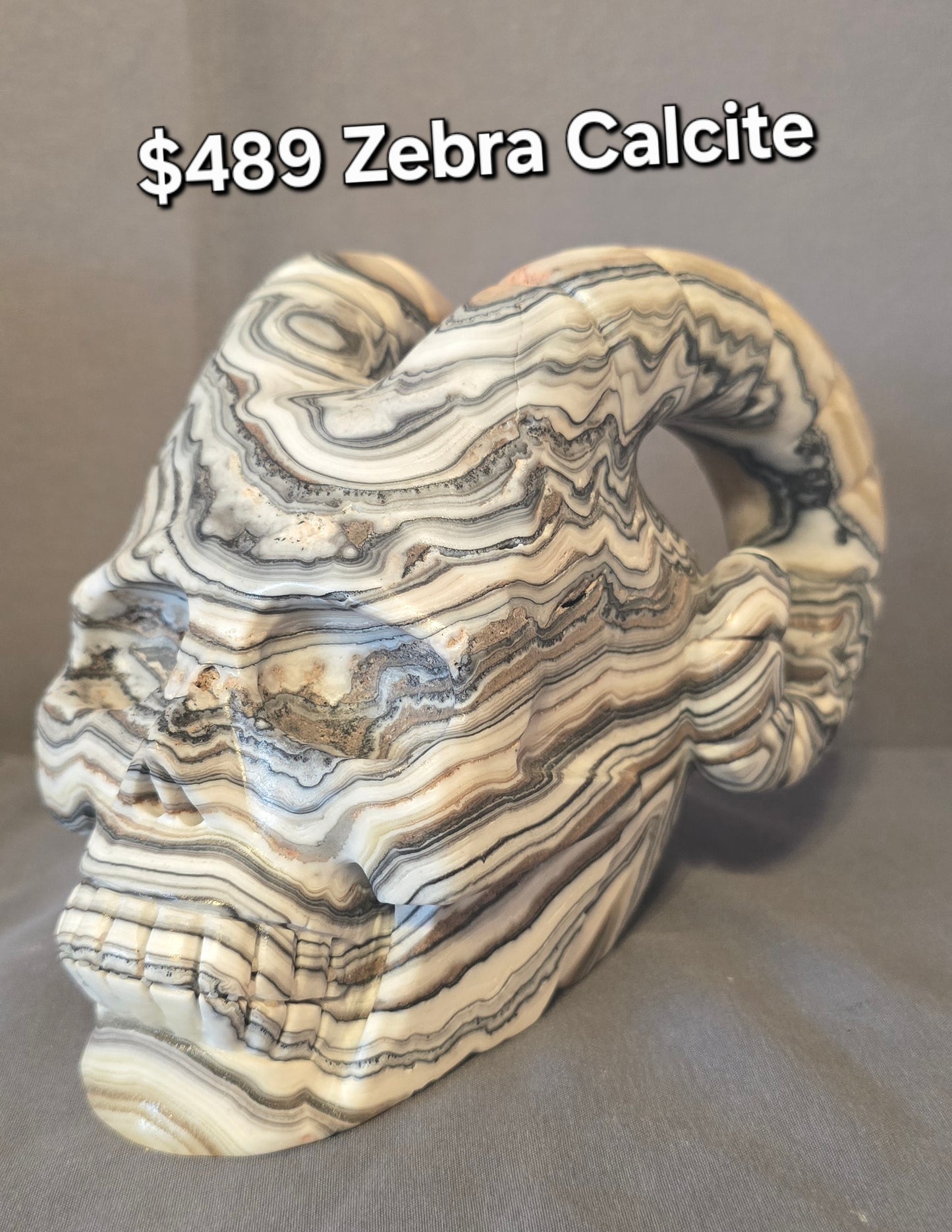 Zebra Calcite Horned Skull