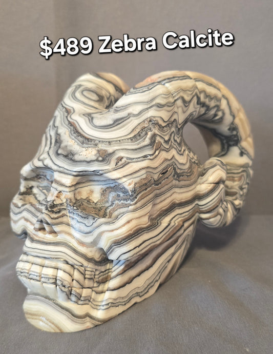 Zebra Calcite Horned Skull