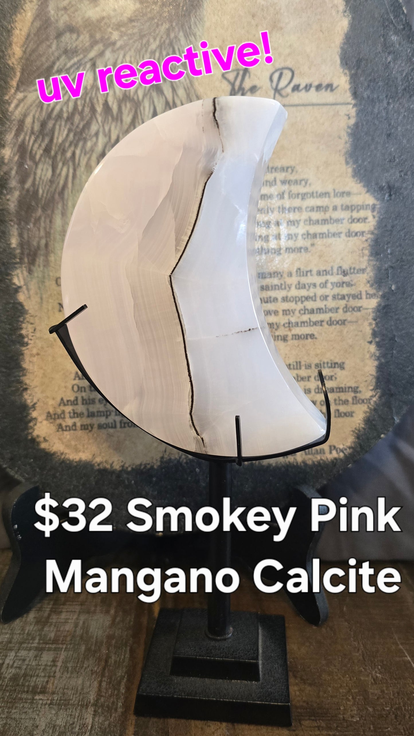 S0182 Smokey Pink Mangano Calcite Moon & Stand