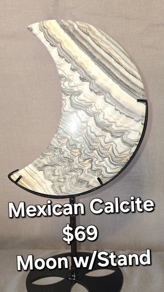 Zebra Calcite Moon & stand