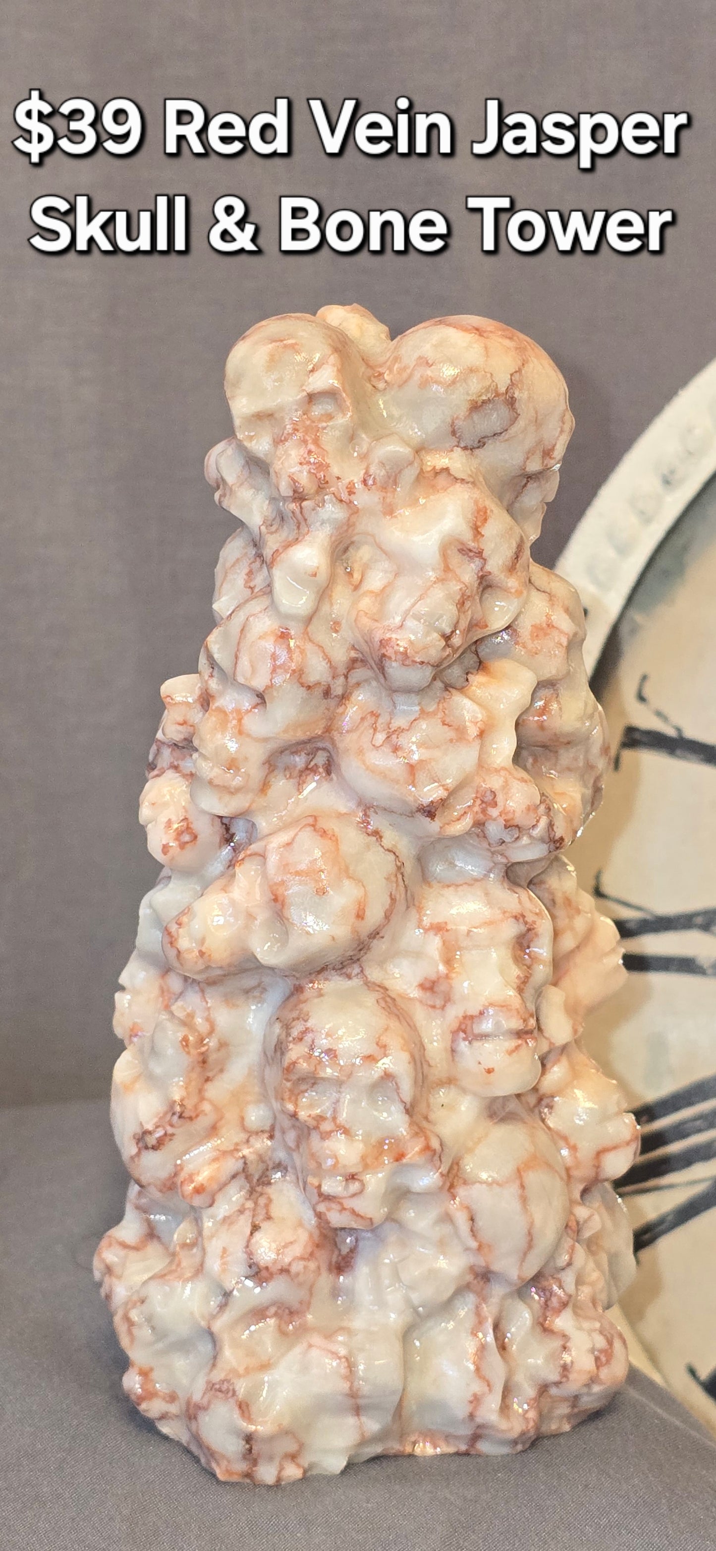 Red Vein Jasper Skull & Bone Tower
