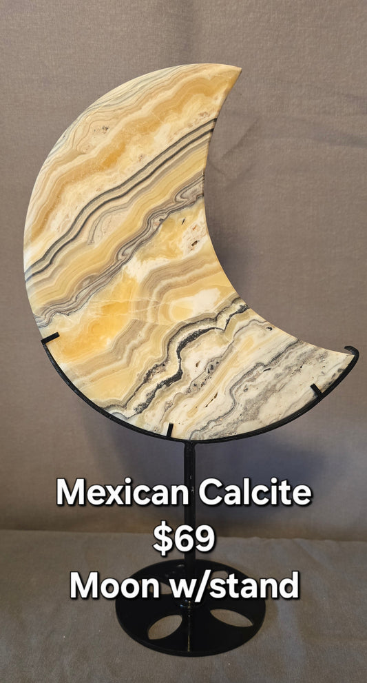Zebra Calcite Moon w/stand