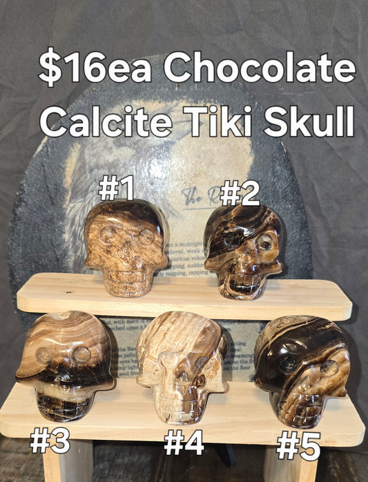 S0214 Chocolate Calcite Tiki Skull