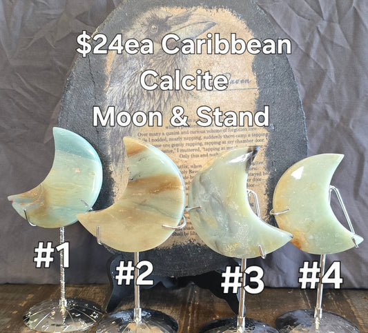 S0119 Caribbean Calcite Moon & Stand