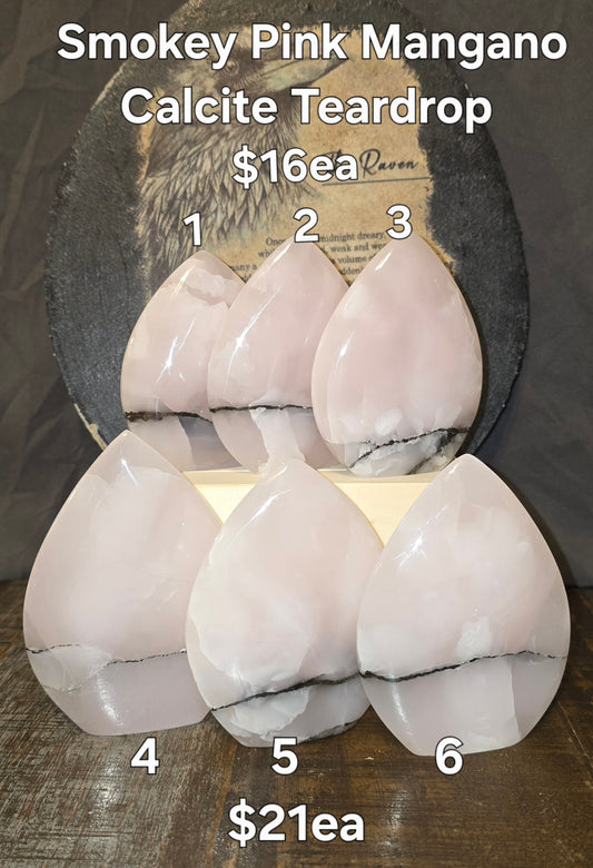 S0171 Smokey Pink Mangano Calcite Teardrop