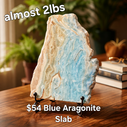 S0098 Blue Aragonite Slab & Stand